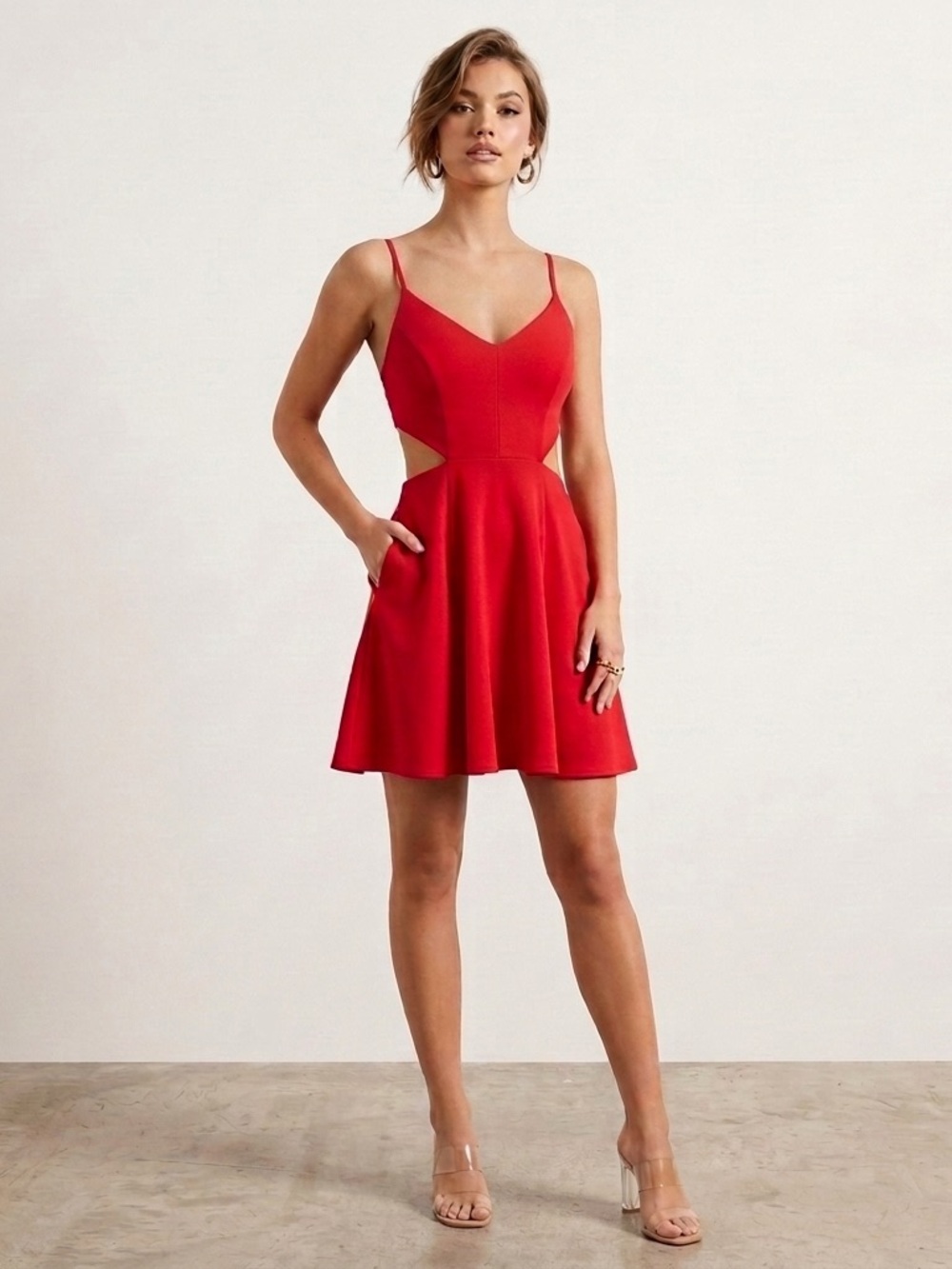 Fancyinn red cut out mini dress skater silhouette lace back size small